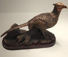 Vintage Pheasant Bird Figurine Bronze Tone Resin Wildlife Hunting Decor Signed picture