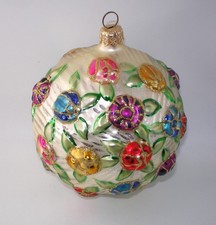 Vintage Large Raised FLOWERS * Floral BALL Multicolor Glass Xmas Ornament 4