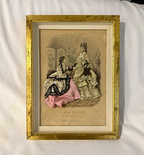 Antique French La Mode Illustrée 3D Fabric Fashion Plate Shadow Box Victorian picture