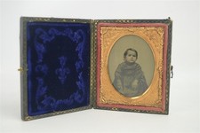 Beautiful Antique 1/9th Plate Red Glass Ambrotype Adorable Little Boy w/ Case picture