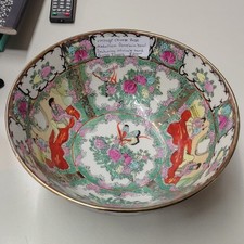 Chinese Rose Medallion Vintage Porcelain Bowl Hand Painted Intricate Design picture