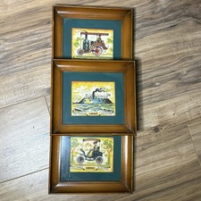 Vtg Framed Transportation Prints Lot of 3 Merrimac Columbia Electric Steam Car picture