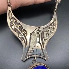 Vintage Navajo Delbert Vandever Kachina Corn Lapis Sterling Silver Necklace 20