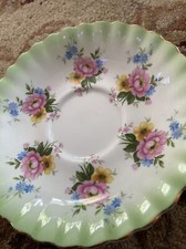 Vtg Rare Pattern  Royal Albert Green & Gold W Flowers Saucer Only picture