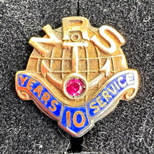 Vintage US Navy NRS 10 Year Service Pin Ruby Solid 10K Yellow Gold picture