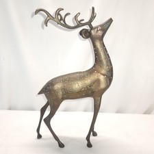 Rare Antique Etched Brass And Painted Deer / Reindeer  picture