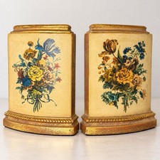 Vintage Borghese Italian Florentine Gold Gilt Floral Chalkware Bookends – Pair picture