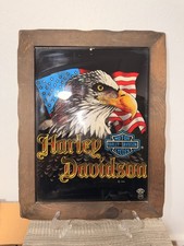  Vintage 1986 Harley-Davidson Eagle and American Flag Framed Glass Mirror Sign. picture