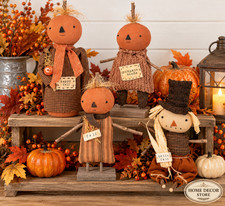 Primitives By Kathy Lot 4 Rustic Fall Sitter Figurine Halloween Decor Pumpkin picture