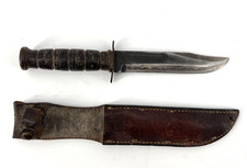 Vintage WWII US Military Mark 2 Fighting Knife Combat Bowie Fixed Blade &Sheath picture