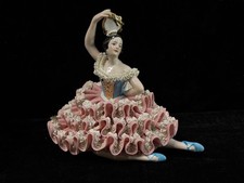 German Dresden Lace Porcelain Spanish Dancer Figurine w/ Tamborine, 7