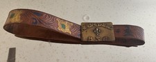Vintage BSA Avondale Scout Reservation Brass Belt Buckle Tooled Leather Belt 36