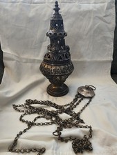 Antique 19th C Catholic Church Thurible Censer Silverplate Cherub Hanging Chain picture