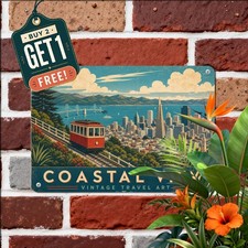Coastal Town Funicular Cable Car Sign Vintage Scenic Seaside Metal Tin Plaque picture