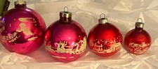 Set of 4 Vintage Mercury Glass Christmas Ornaments US of A Stenciled Shiny Brite picture