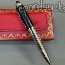 CARTIER R de Cartier Black Engraved Cap Silver Tone Ballpoint Pen Luxury Auc. picture