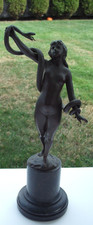 Rare Art Deco Original Nude Bronze Statue Eve & Snake Signed Karl Kowalczewski picture