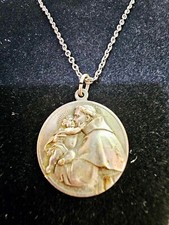 Silvertone St Anthony Medal /Pendant Padova w Chain Necklace Magnetic Clasp -S29 picture