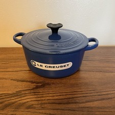 Vintage Le Creuset Blue Enamel Dutch Oven 18 French Cast Iron 2 Qt Lid Cookware picture