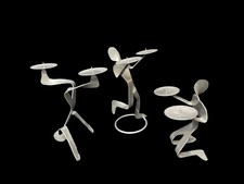 3pc Set Postmodern Metal Men Stick Figure Dancing Candle Holders Mexico MCM picture