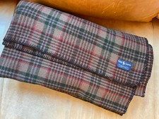 Vtg Ralph Lauren tan brown red green Queen wool blanket 90