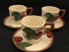 3 Sets Vintage Franciscan Hand Painted APPLE Demitasse Cups and Saucers USA Mint picture
