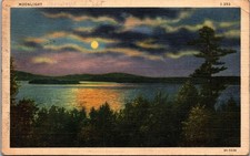 Generic Scenic Greetings Moonlit Scene On Lake Linen Postcard XM13 picture