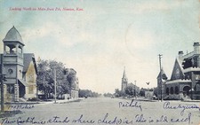 LOOKING NORTH ON MAIN STREET FROM 7TH ST SCENE POSTCARD NEWTON KS KANSAS 1907 picture