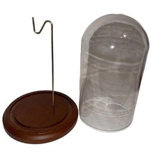 Nice VTG Clear Glass Dome Display w/ Hook for Pocket Watch Or Ornament  Wood  picture