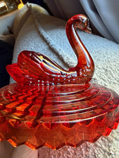 Jeannette Glass Amberina Swan Dish Lid Only Replacement Vintage Red Glass picture