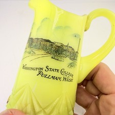 Antique Jefferson Diamond Peg Custard Glass Washington State College Creamer picture