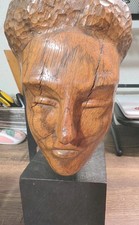 Carved Wooden Face. Has Catalog Number Written On Base. Naming It Hard Life. picture