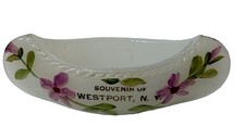 WESTPORT NY NEW YORK Souvenir ANTIQUE WHITE MILK Glass TRINKET BOAT picture