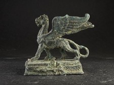 ANCIENT LUR1STAN BRONZE WINGED LION GRIFFIN FIGURE FINIAL 9TH-7TH CENTURY BC picture