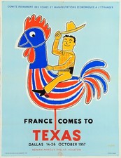 Vintage Texas Travel Poster by Raymond Savignac 1950s - 24x36β πΊπΈβ¨ picture