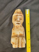 Carved Banded Stone Idol Figurine Aztec Mayan Style 5in picture