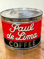 Vintage Paul de Lima Coffee Tin Can 1 lb Syracuse NY Litho Advertising Lid 1930s picture