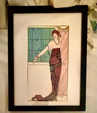 1920 French Art Deco Fashion Print Framed Matted In A Nail Free Frame 8x10” picture