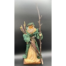 Vtg Handmade Old World Santa Staff Resin Face Corn Husk Robe Hands Wood Base 12