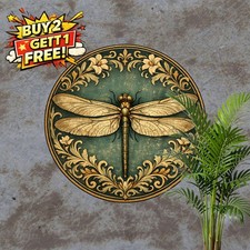 Dragonfly Holiday Decorative Round Aluminum Sign Garden Decor 8x8 picture