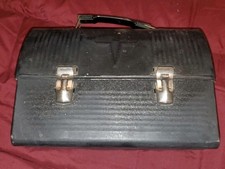 Vintage Thermos Metal Lunch Box – Dome Top Workman Style Black Industrial 1950s picture