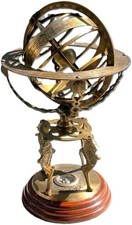 Decorative Brass Armillary Sphere 18 inch Antique Globe Zodiac Engravings W/ Bas picture