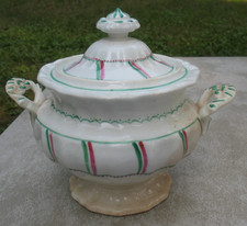 Ant. 1800s Staffordshire? Porcelain Hand Painted Large Covered Sugar picture