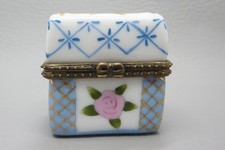 Vintage Two's Company Small Pink Rose with Blue and Gold Accents Trinket Box picture