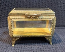 Antique Palais Royal Style French Ormolu Brass and Beveled Glass Jewelry Casket. picture
