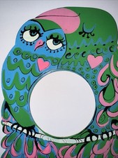 Vintage Two 1960’s-1970’s Hand Painted Psychedelic Neon Bird Frames Signed picture