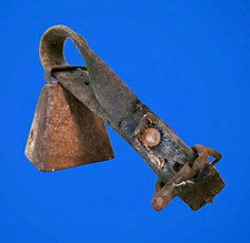 Vintage Rustic Brown Metal Cow Bell w/ Handle Strap Bracket Country Style picture