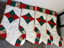 Vintage Handmade Quilted Christmas Stockings Set 4 Patchwork Red Green Cottage picture