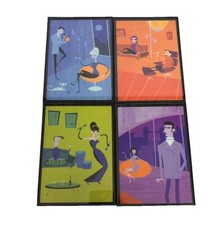 Set Of 4 Shag 5 X 7 Framed Cards MCM Living Room Themed Groovy Bongos Cat Tiki picture
