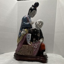Vintage Mid-Century Chinese Scholar Couple/Deity Figurine 18.5” Tall picture